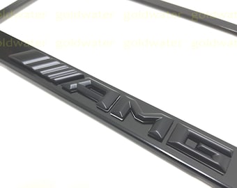 3D Black ////AMG Emblem Badge Black Powder Coated Metal Steel License Plate Frame Holder Night Black Edition(New)