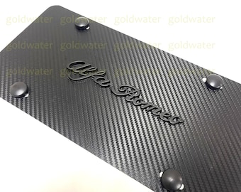 3D Black Alfa Romeo Emblem Badge Carbon Fiber Style Aluminum Vanity Front License Plate For Giulia Stelvio 4C Tonale