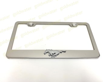 3D Running Horse PONY Logo Badge Emblem Stainless Steel Chrome Metal License Plate Frame Holder Mustang / Mach-E