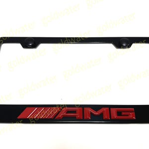 3D Red ////AMG Emblem Badge Black Powder Coated Metal Steel License Plate Frame Car Tag Holder