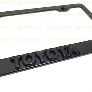 3D (Black) Toyota Emblem Badge Black Powder Coated Metal Steel License Plate Frame Holder Black Trim