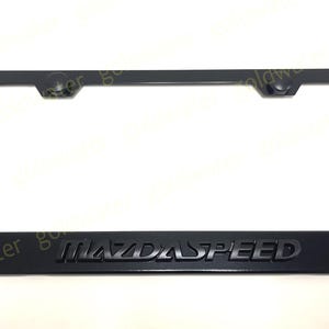 3D Black Trim Mazdaspeed Emblem Black Powder Coated Metal Steel License Plate Frame Holder