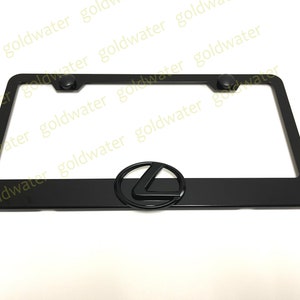 3D (Black Trim) Lexus Logo Emblem Badge Black Powder Coated Metal Steel License Plate Frame Holder