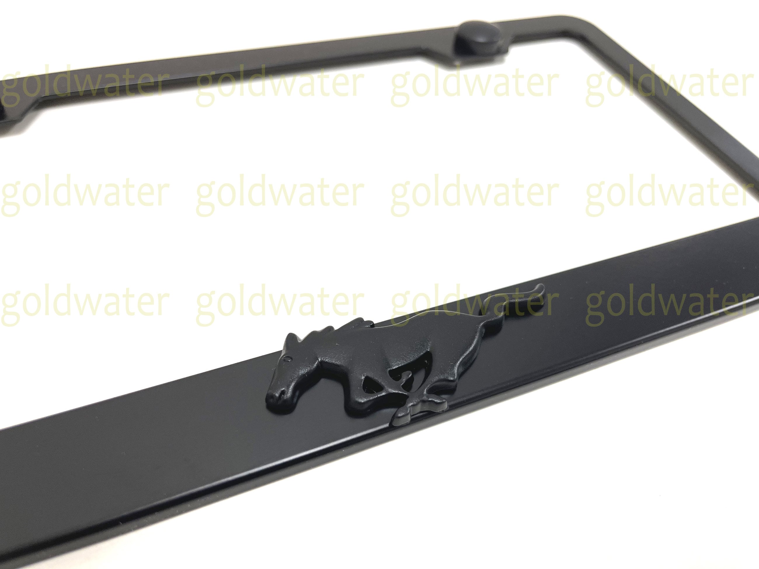 3D (Black) PONY Running Horse Emblem Badge Black Powder Coated Metal Steel License Plate Frame Holder ForMustang