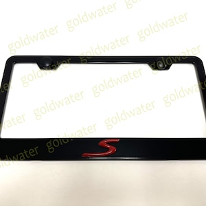 3D (Red) S LOGO Emblem Black Powder Coated Metal Steel License Plate Frame Car Tag Holder