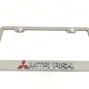 3D Mitsubishi Badge Emblem Stainless Steel Chrome Metal License Plate Frame Holder