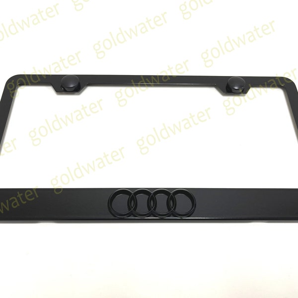 3D (Black) 4 Ring Logo Emblem Badge Black Powder Coated Metal Steel License Plate Frame Holder Black Trim Edition