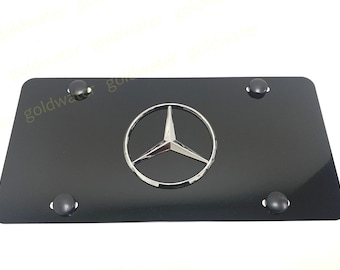 3D MercedesBenz STAR LOGO Emblem Badge Black Aluminum Metal Vanity Front License Plate Tag