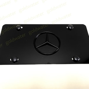 3D (Black) MercedesBenz STAR Logo Emblem Badge Black Aluminum Metal Vanity Front License Plate Tag Black Night Trim Edition