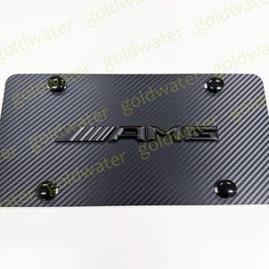 3D BlackAMG Emblem Carbon Fiber Style Aluminum Vanity Front License Plate