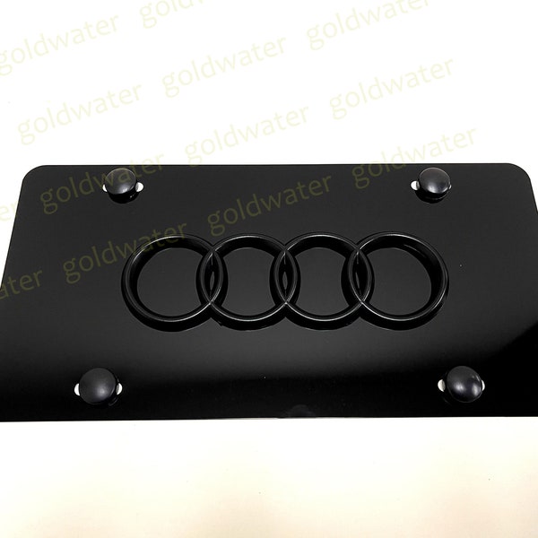 3D (Black Trim) 4 RING LOGO Emblem Badge Black Aluminum Metal Vanity Front License Plate Tag