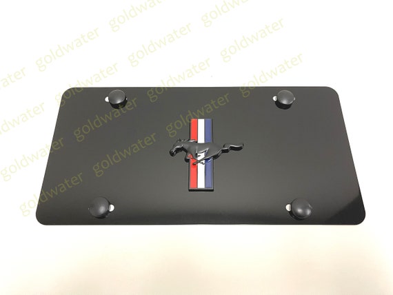 3D (Black) Tri-Bar Pony Emblem Badge Black Aluminum Metal Vanity Front License Plate Tag