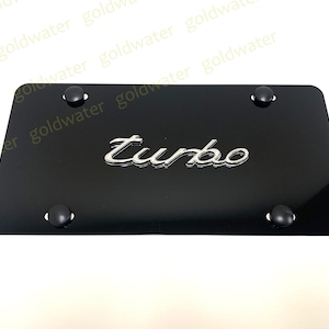 3D TURBO Emblem Badge Black Aluminum Metal Vanity Front License Plate Tag