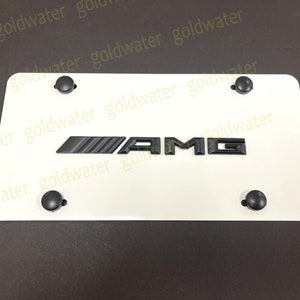 3D (Black) ////AMG Emblem Badge White Aluminum Metal Vanity Front License Plate Tag (New)