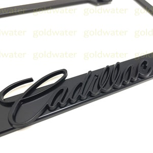 3D (Black) CADILLACScript Emblem Badge Black Powder Coated Metal Steel License Plate Frame Holder