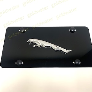 3D Jaguar Leaper Logo Emblem Badge Black Aluminum Metal Vanity Front License Plate Tag