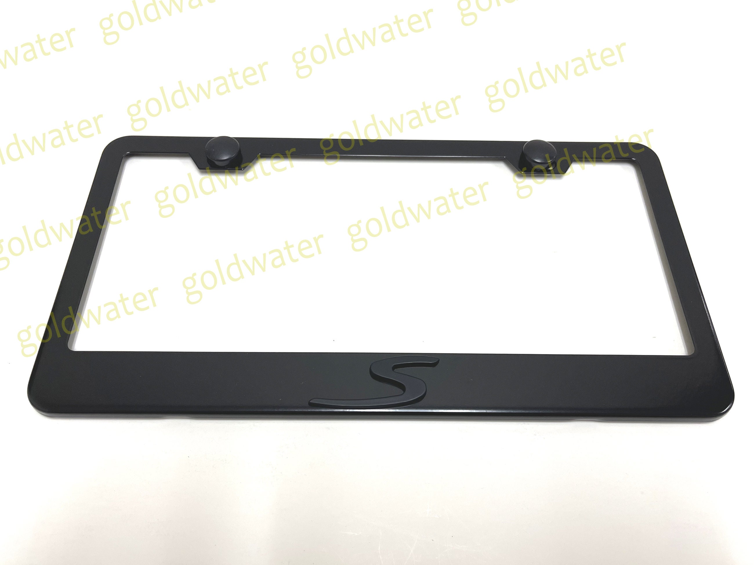 3D (Black) S LOGO Emblem Black Powder Coated Metal Steel License Plate Frame Car Tag Holder Black Trim Edition
