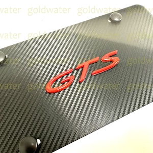 3D Red GTS Emblem Badge Carbon Fiber Style Aluminum Vanity Front License Plate