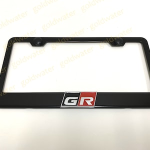 3D GR Gazoo Racing Emblem Badge Black Powder Coated Metal Steel License Plate Frame Holder