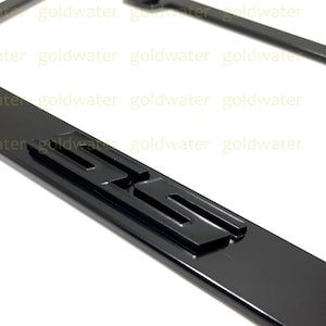 3D (Black) SS Super Sport Emblem Black Powder Coated Metal Steel License Plate Frame Holder ForChevy Black Trim