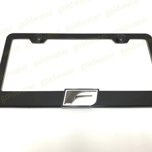 3D F LOGO (White) Badge Emblem Black Powder Coated Metal Steel License Plate Frame Holder for Lexus