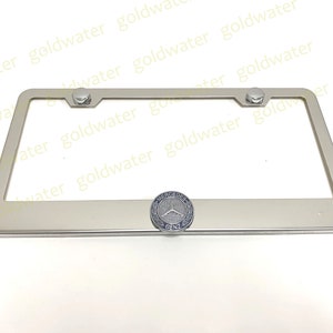 3D Mercedes-Benz Logo Badge Emblem Stainless Steel Chrome Metal License Plate Frame Holder