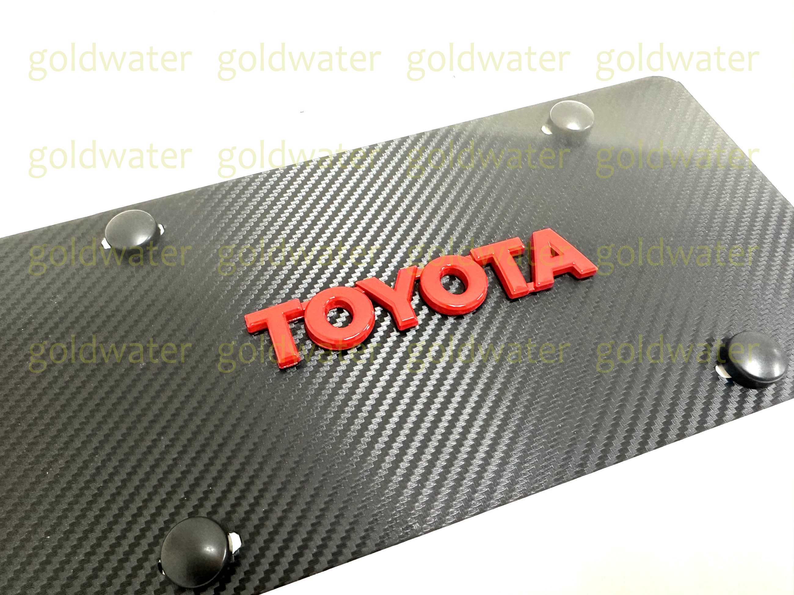 3D Red Toyota Emblem Badge Carbon Fiber Style Aluminum Vanity Front License Plate
