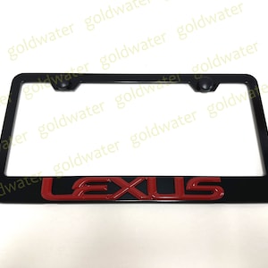 3D (Red) Lexus Emblem Badge Black Powder Coated Metal Steel License Plate Frame Holder
