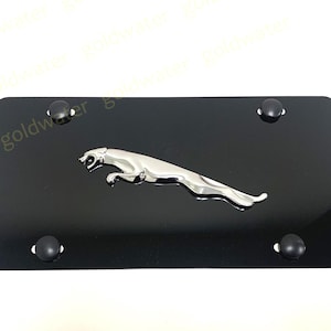 3D Jaguar Leaper Logo Emblem Badge Black Aluminum Metal Vanity Front License Plate Tag
