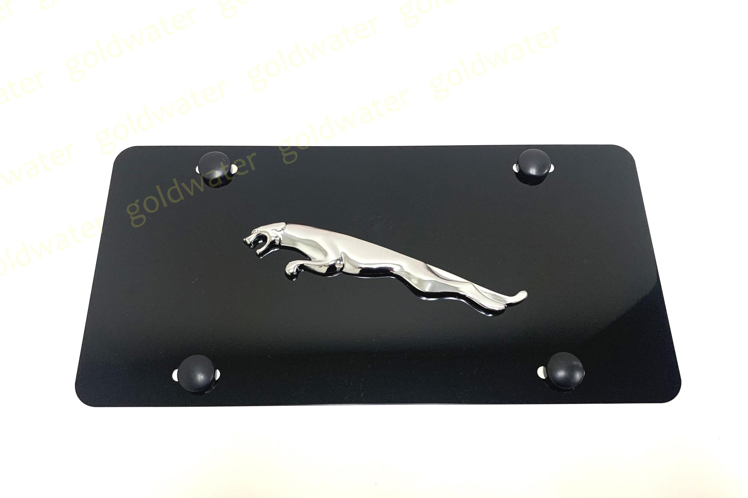 Emblema Jaguar LEAPER 3D En Negro, Acero Inoxidable, Marco Para Matrícula (talla L)