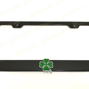 3D QUADRIFOGLIO Emblem Black Powder Coated Metal License Plate Frame Holder For Alfa Romeo Giulia Stelvio (four leaf clover)