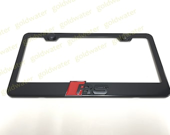 3D (Black) RS Racing Sport Emblem Black Powder Coated Metal Steel License Plate Frame Holder Black Trim Edition For Audi Sport