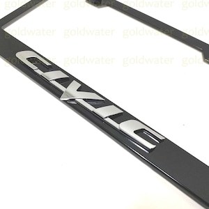3D CIVIC Emblem Badge Black Powder Coated Metal Steel License Plate Frame Holder
