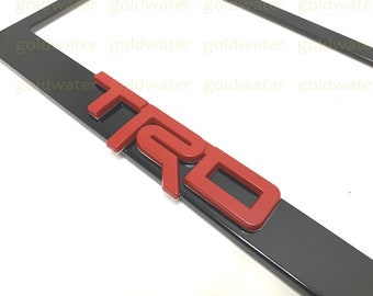 3D TRD Emblem Black Powder Coated Metal Steel License Plate Frame Holder (RED)