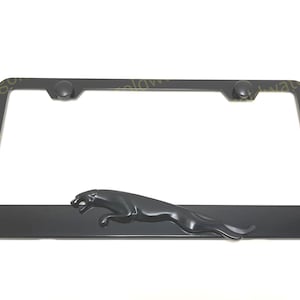 3D (Black) JaguarLeaper Emblem Badge Logo Black Powder Coated Metal Steel License Plate Frame Holder Black Nero Trim edition