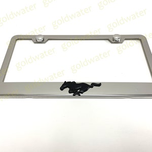 3D (black) PONY Running Horse Emblem Badge Stainless Steel Chrome Metal License Plate Frame Holder For Mustang Mach-E