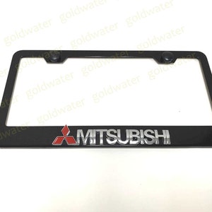 3D MITSUBISHI Badge Emblem Black Powder Coated Metal Steel License Plate Frame Holder