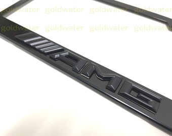3D Black ////AMG Emblem Badge Black Powder Coated Metal Steel License Plate Frame Holder Night Black Edition(New)