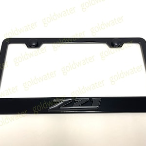 3D (Black Trim) Z71 Emblem Black Powder Coated Metal Steel License Plate Frame For Silverado Suburban Colorado Tahoe