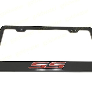 3D (Red) SS Super Sport Emblem Black Powder Coated Metal Steel License Plate Frame Holder ForChevy