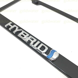 3D HYBIRD Emblem Black Powder Coated Metal Steel License Plate Frame Holder for Rav4, Camry, Prius, Highlander, Corolla