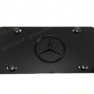 3D (Black) MercedesBenz STAR Logo Emblem Badge Black Aluminum Metal Vanity Front License Plate Tag Black Night Trim Edition