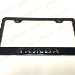 3D (Black) Honda Emblem Badge Black Powder Coated Metal Steel License Plate Frame Holder Black Trim