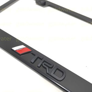 3D (Black) //TRD Emblem Black Powder Coated Metal Steel License Plate Frame Holder
