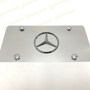 3D MBStarLogo Emblem Badge Silver Aluminum Chrome Mirrored Metal Vanity Front License Plate Tag