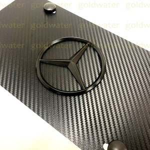 3D Black MB Star Logo Emblem Carbon Fiber Style Aluminum Vanity Front License Plate