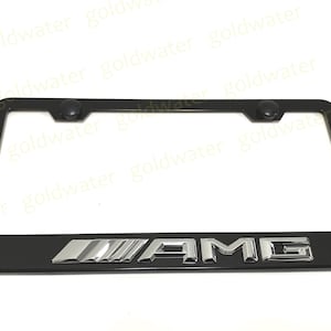 3D ///AMG Emblem Black Powder Coated Metal Steel License Plate Frame Holder (NEW)