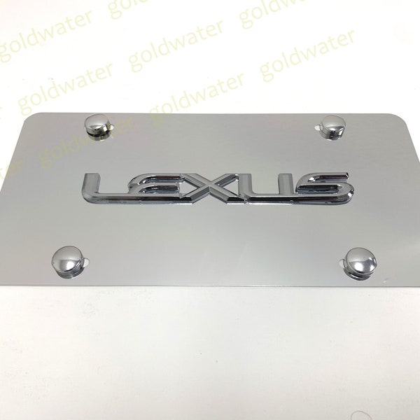 3D LEXUS Emblem Badge Silver Aluminum Chrome Mirrored Metal Vanity Front License Plate Tag