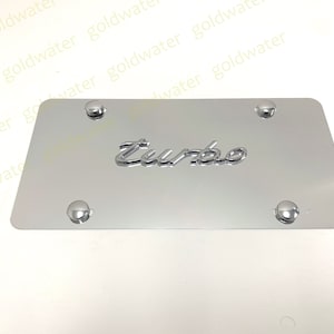 3D TURBO Emblem Badge Silver Aluminum Chrome Mirrored Metal Vanity Front License Plate Tag