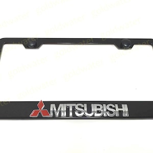 3D MITSUBISHI Badge Emblem Black Powder Coated Metal Steel License Plate Frame Holder